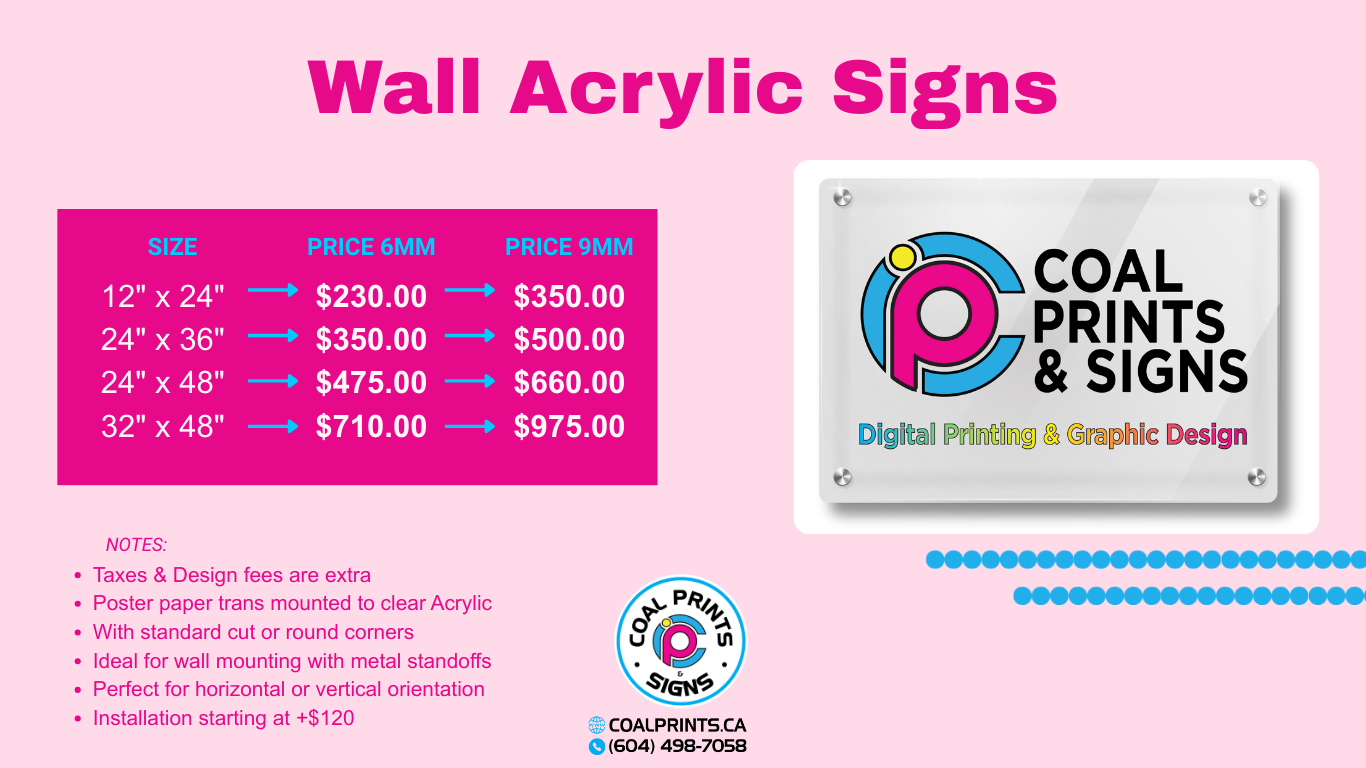 Wall Acrylic Signs with stand off