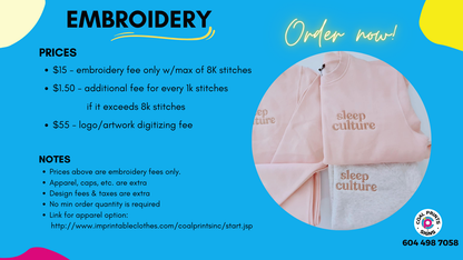 Embroidery (Max of 8K stitches)